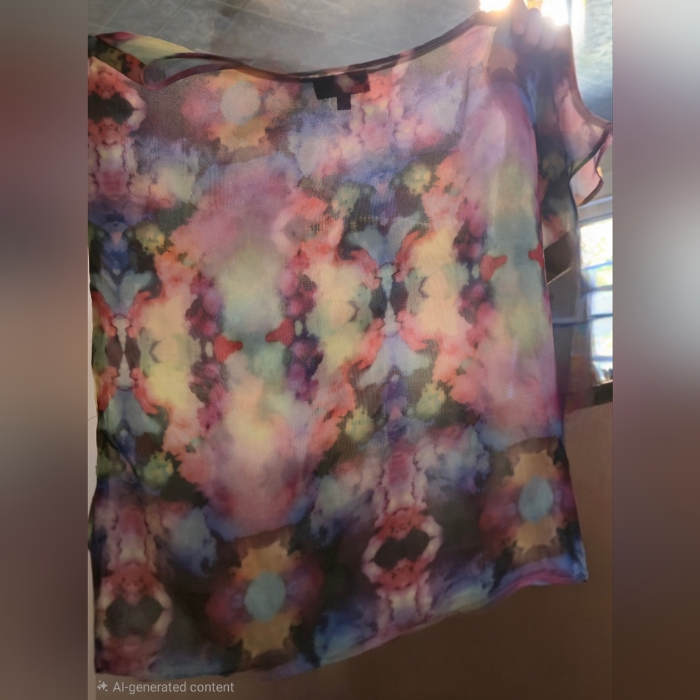 ABS Allen Schwartz Multicolor Sheer Women's Small Top- Rainbow Short Sleeve